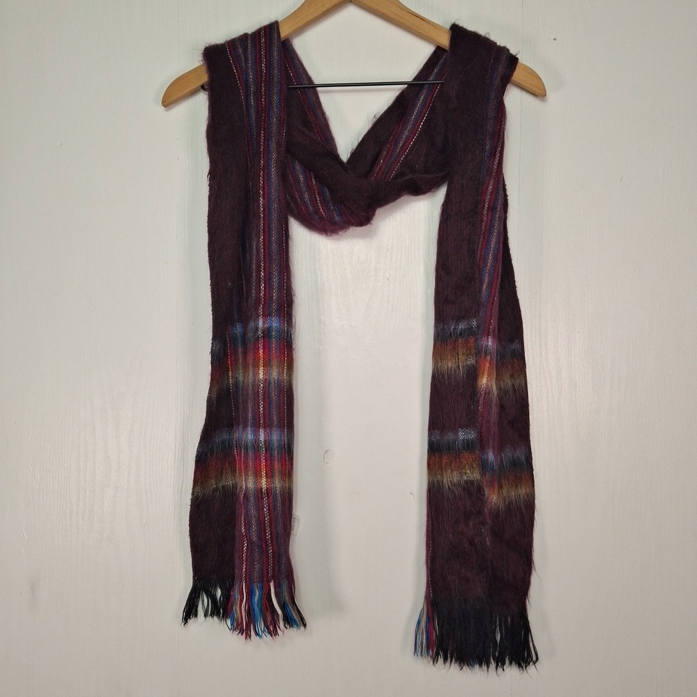 Invisible World Alaska Handmade Scarf Burgundy Striped 100% Orlon Ecuador 1571